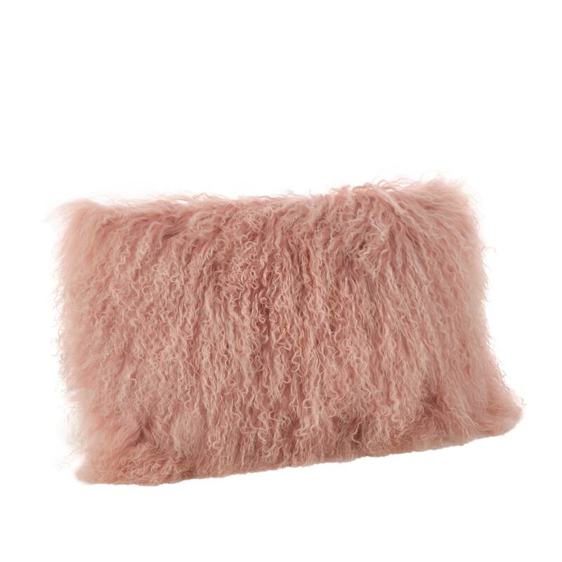 Poly-filled Mongolian Lamb Throw Pillow - 12"x20" - Rose