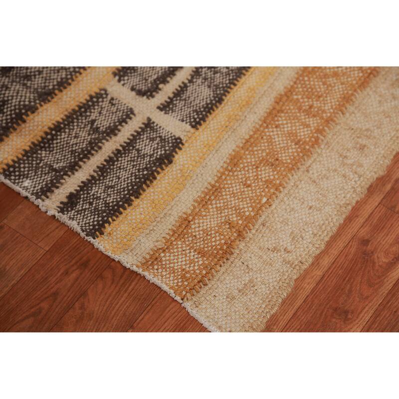 Hand Woven Oriental 100% Jute Carpet Southwestern Modern Beige & Ivories Kilim Area Rug - 9' 3'' X 8' 11''