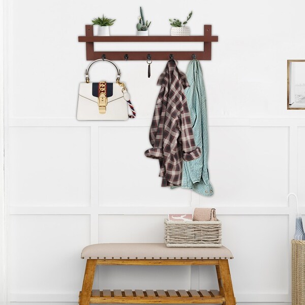 Shop 5 WallMounted Wooden Hook Rack Brown Coat Rack Shelf Overstock