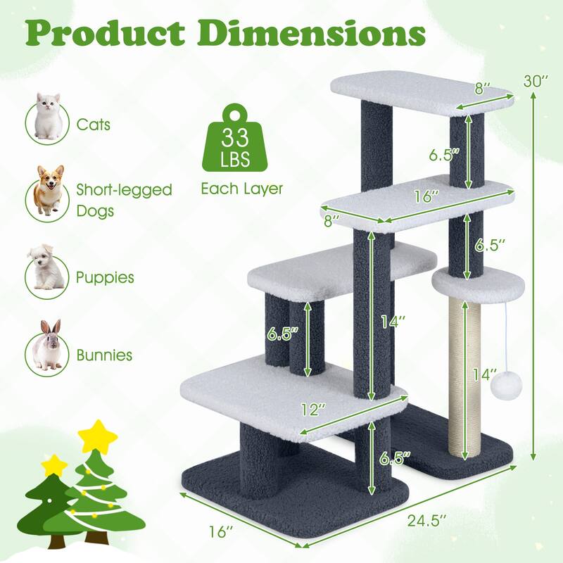 Gymax 2-in-1 Cat Tree Tower Pet Steps w/ Scratching Posts Hanging Toy