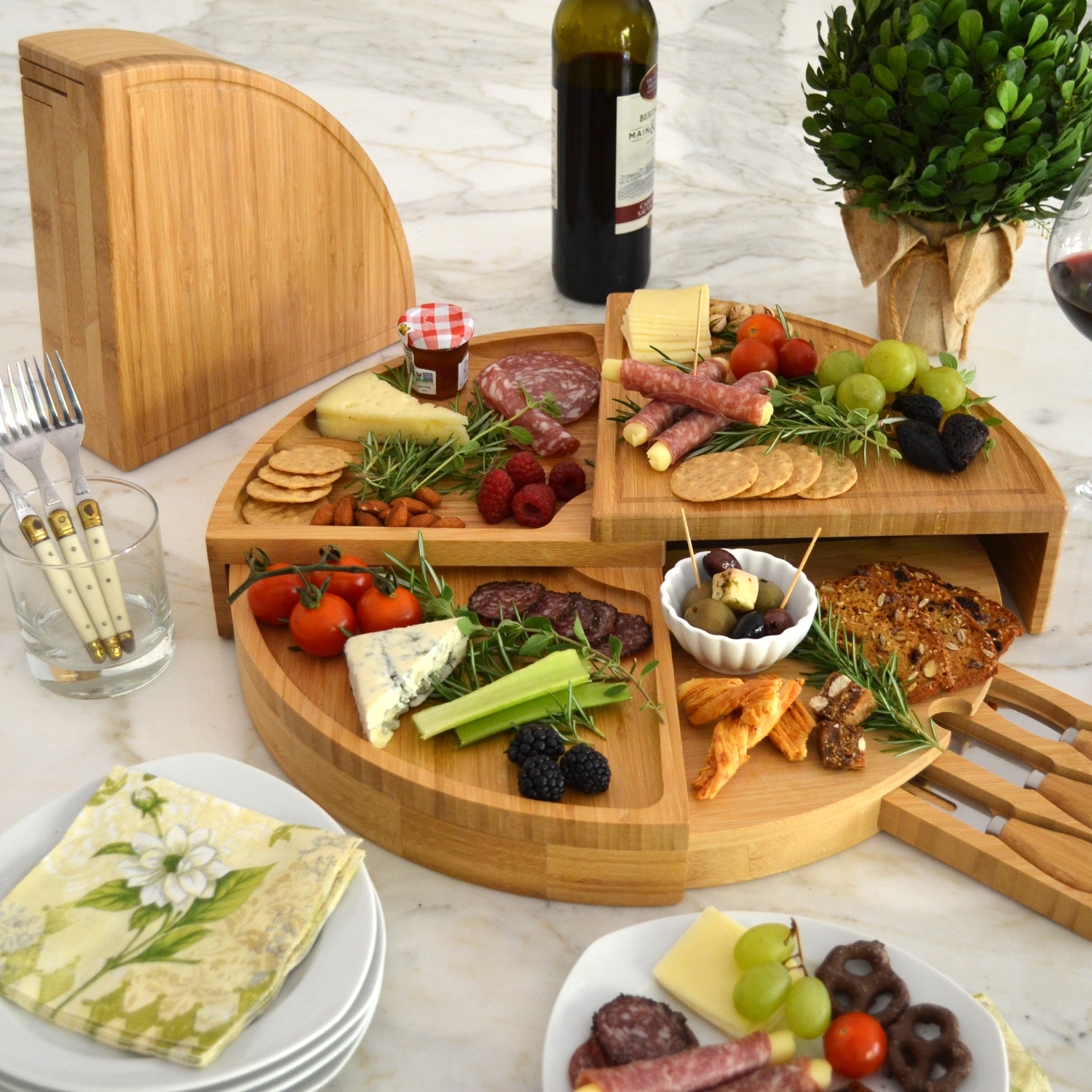 Picnic at Ascot Charcuterie Board. New Patented Design Saves Storage Space & Stores Cheese Tools - 18