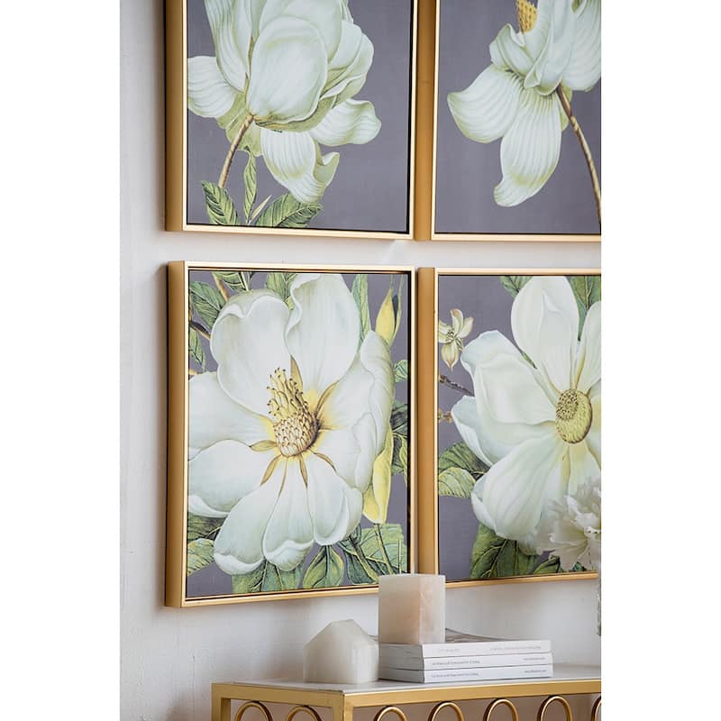 Set of 4 White and Gold Botanical Wall Art Prints, Home Decor for Living Room Dining Room Bedroom Hallway, 20" x 20"