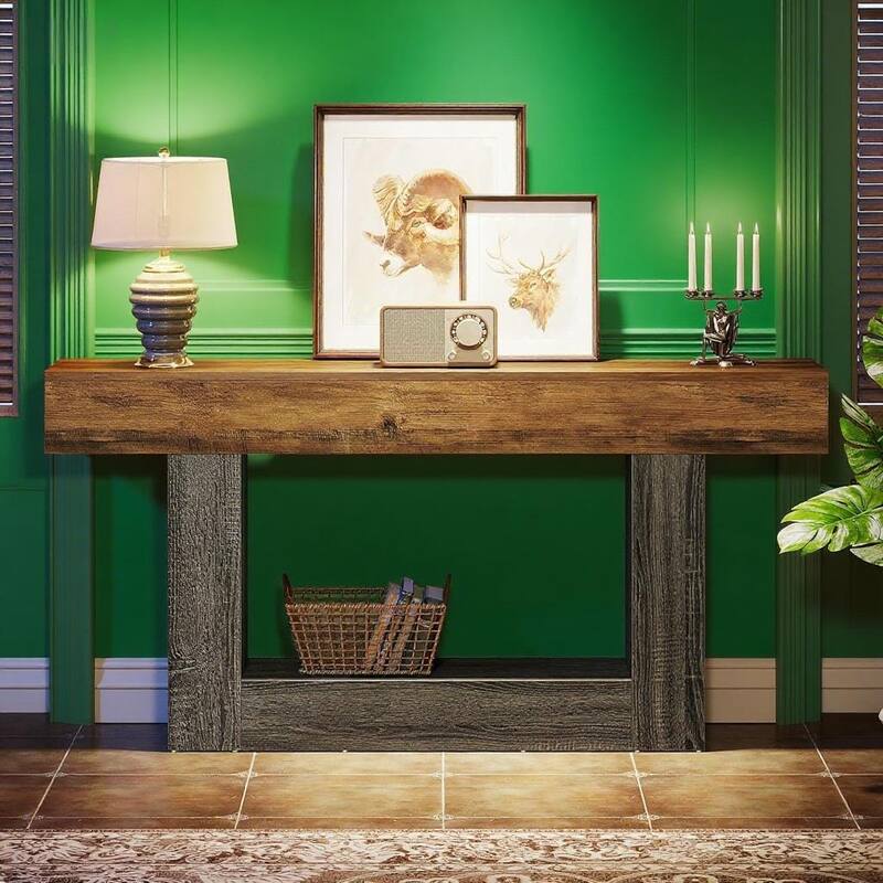MDF Farmhouse Console Table with U-Shaped Base and Shelf - 63” L x 11.81 W x 32.28 H