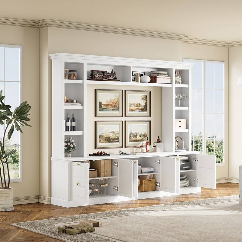 Mid-Century Modern Wall Unit Entertainment Center With Bookshelf For Tvs Up To 70", 94.8" TV Stand With Adjustable Shelf