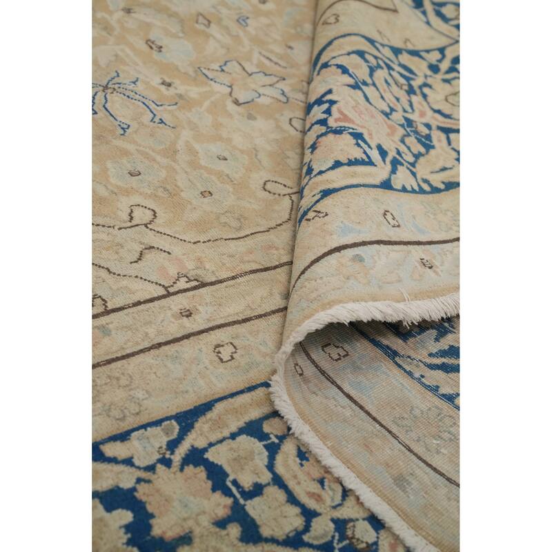 Hand Knotted Oriental 100% Wool Carpet Traditional Floral Beige & Ivories Kerman Area Rug - 13' 9'' X 9' 7''