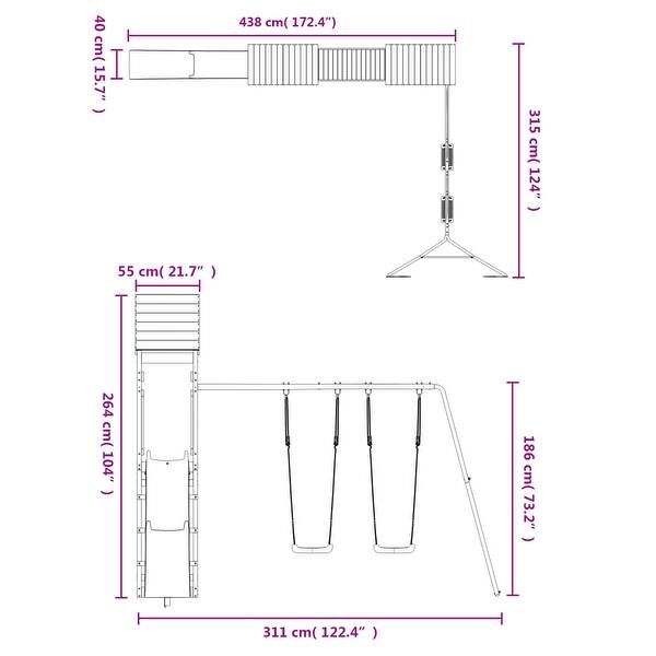 dimension image slide 1 of 2, vidaXL Swing Set Outdoor Backyard Wooden Playground Equipment for Kids Age 3-8