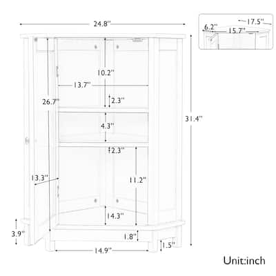 Black Triangle Corner Bathroom Cabinet with Adjustable Shelves & MDF Board