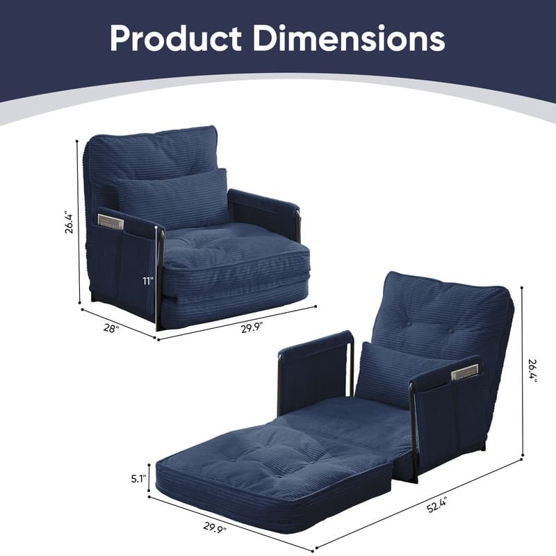 Mixoy Muti-Functional Folding Futon Floor Sofa Bed,Single Lazy Sofa with Pillows,6 Position Adjustable Backrest