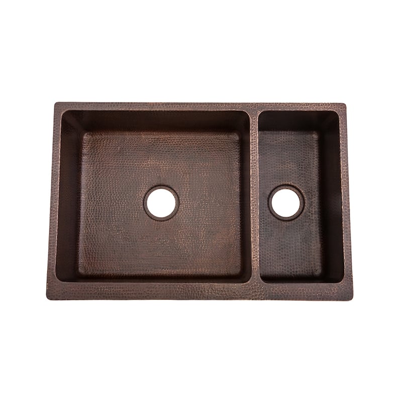 33-in Hammered Copper Apron Front 75/25 Double Basin Kitchen Sink (KA75DB33229)
