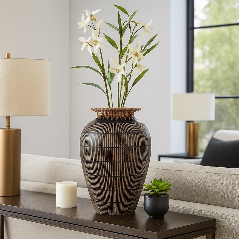 Handcrafted Decorative Table Vase with Artisan Texture, 19", Black