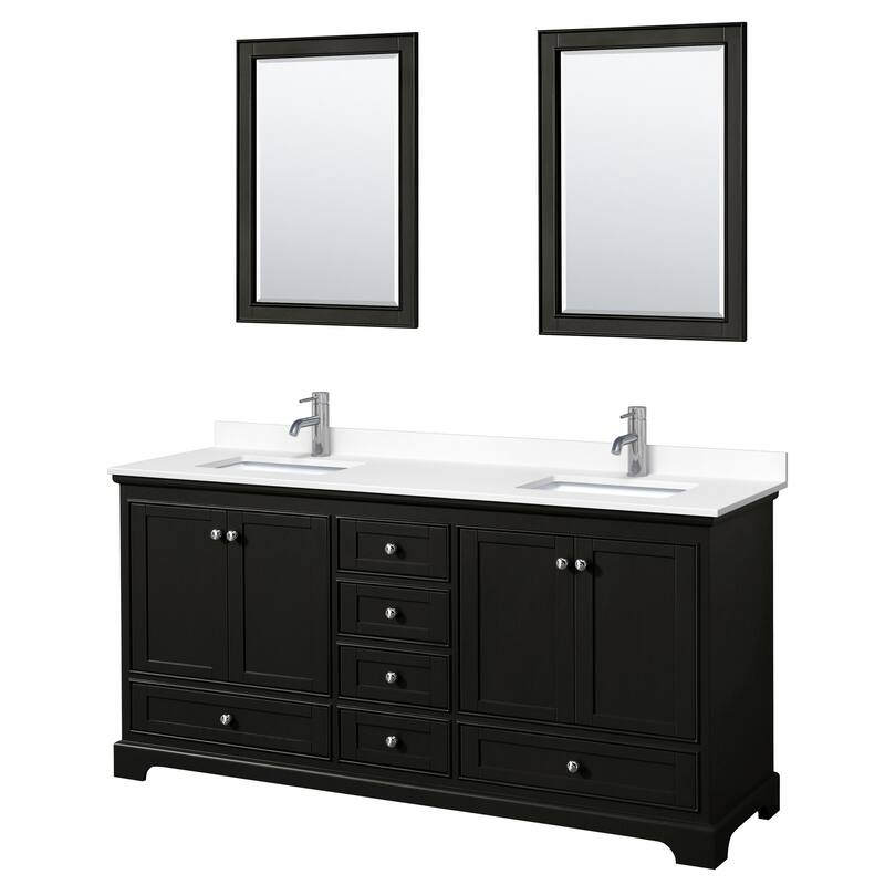 Wyndham Collection Deborah 72" Free Standing Double Basin Vanity Set - Dark Espresso / White Cultured Marble Top /