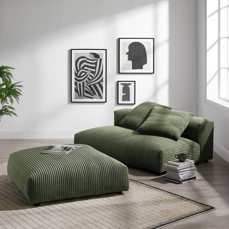 Solace Modular Corduroy Upholstered Armless Loveseat and Ottoman Set - Fern