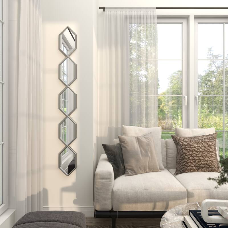 Metal Slim Stacked Chain 5 Layer Wall Mirror with Various Pattern and Foil Detailing - Silver, Gold, or Black