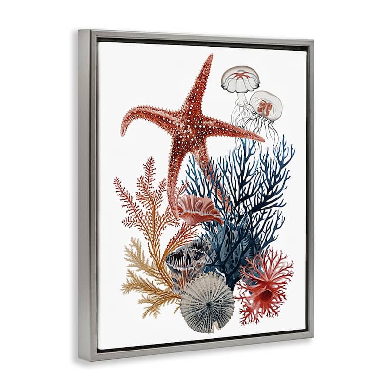 Stupell Natural Aquatic Sea Creatures Framed Floater Canvas Wall Art Design By Ramona Murdock