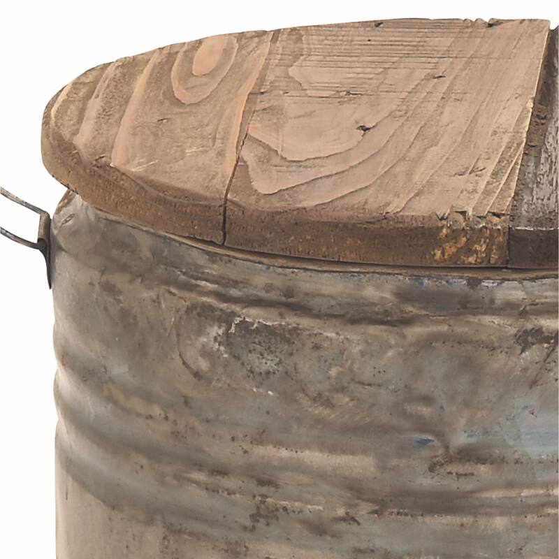 Metal Accent Table with Brown Wood Top - Gray - Roche River Decor - 16"W x 16"L x 20"H