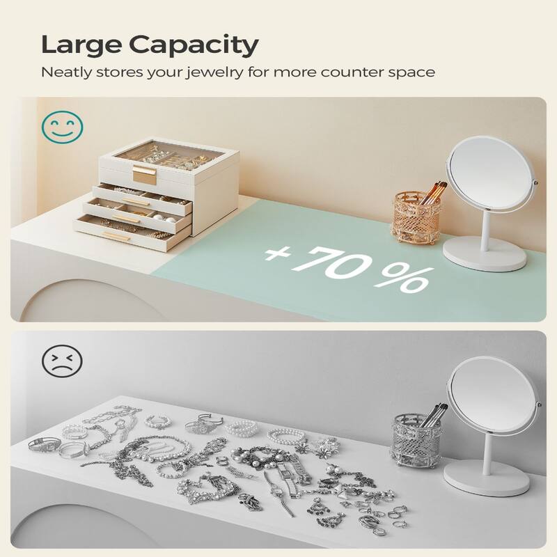 Modern Jewelry Organizer with Multiple Drawers Glass Top and Velvet Interior for Storage