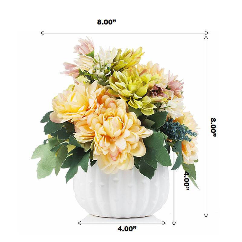Enova Home Artificial Silk Daisy and Mixed Fake Flowers Arrangement in White Ceramic Pot for Home Garden Decoration