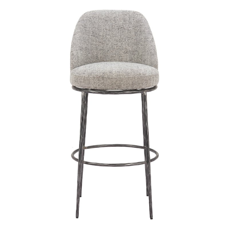 HomeRoots 32" Gray And Black Fabric And Steel Bar Height Swivel Bar Chair