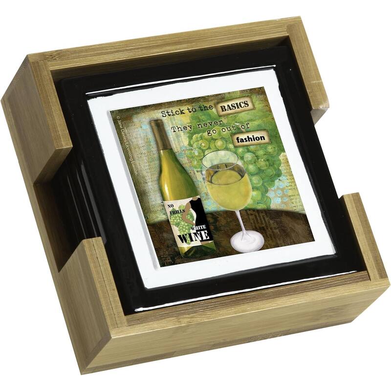 Bamboo Coaster Holder, 5" x 5" x 2", Brown - Multi