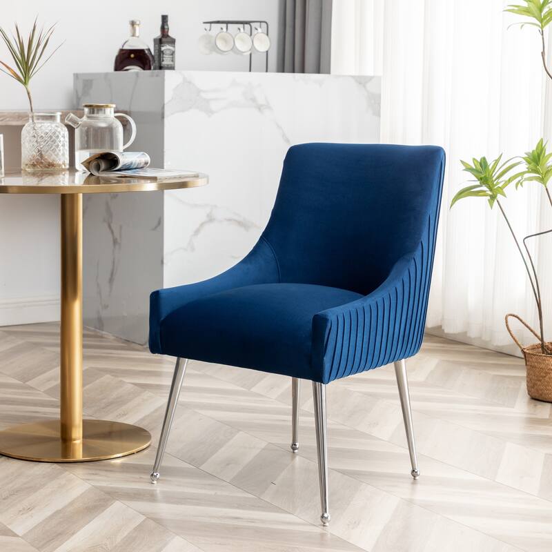 SEYNAR Modern Velvet Pleated Finish Back Dining Chair Set of 2 with Rear Handle