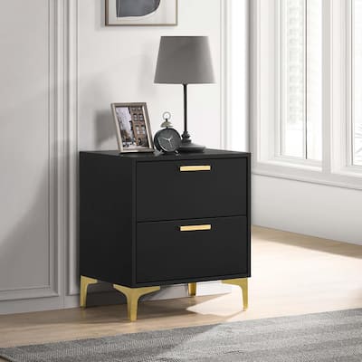 Lexie Black and Gold 2-Drawer Rectangular Nightstand