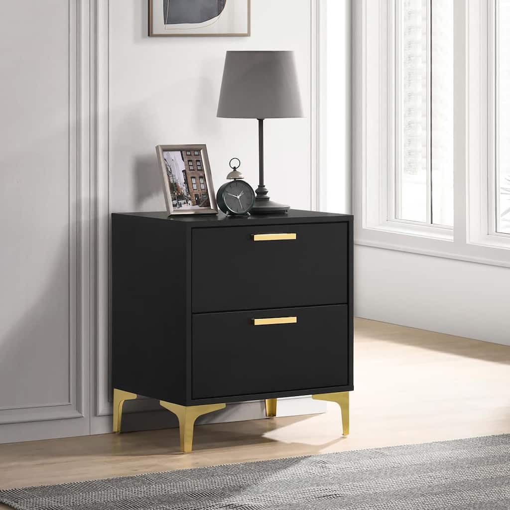 Lexie Black and Gold 2-Drawer Rectangular Nightstand