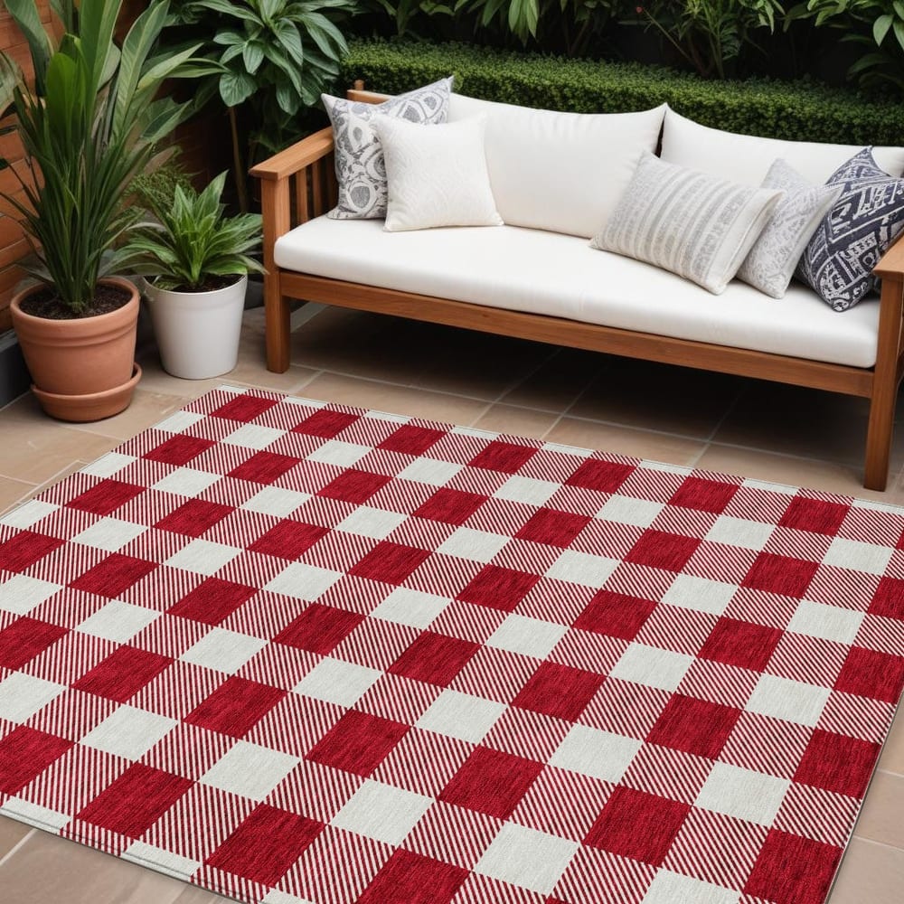 HomeRoots Plaid Transitional Rectangle Outdoor Rug