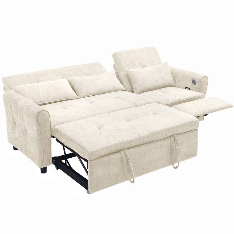 2-in-1 Reversible Recliner Sofa, Sofa Bed with USB Charging, Pull-Out Sleeper Sofa with Adjustable Backrest