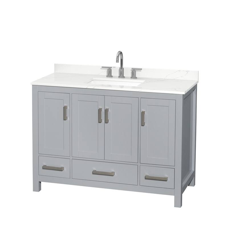 Wyndham Collection WCS141448S-QTZ-US3MXX Sheffield 48" Free Standing - Gray / Giotto Quartz Top / Brushed Chrome Hardware