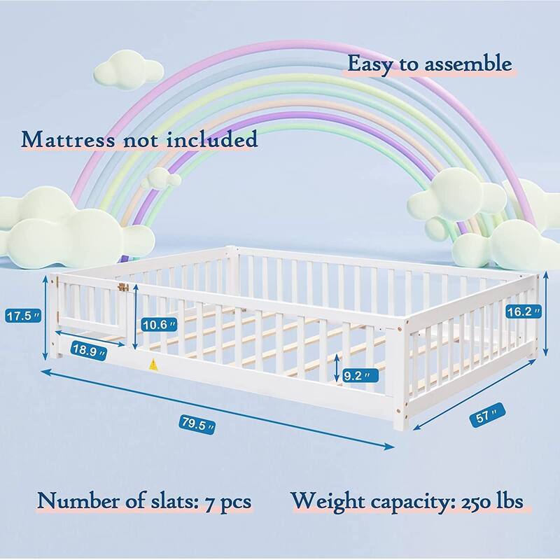 Twin/Full/Queen Size Floor Bed with Safety Guardrails, Toddler Floor Bed for Girls and Boys