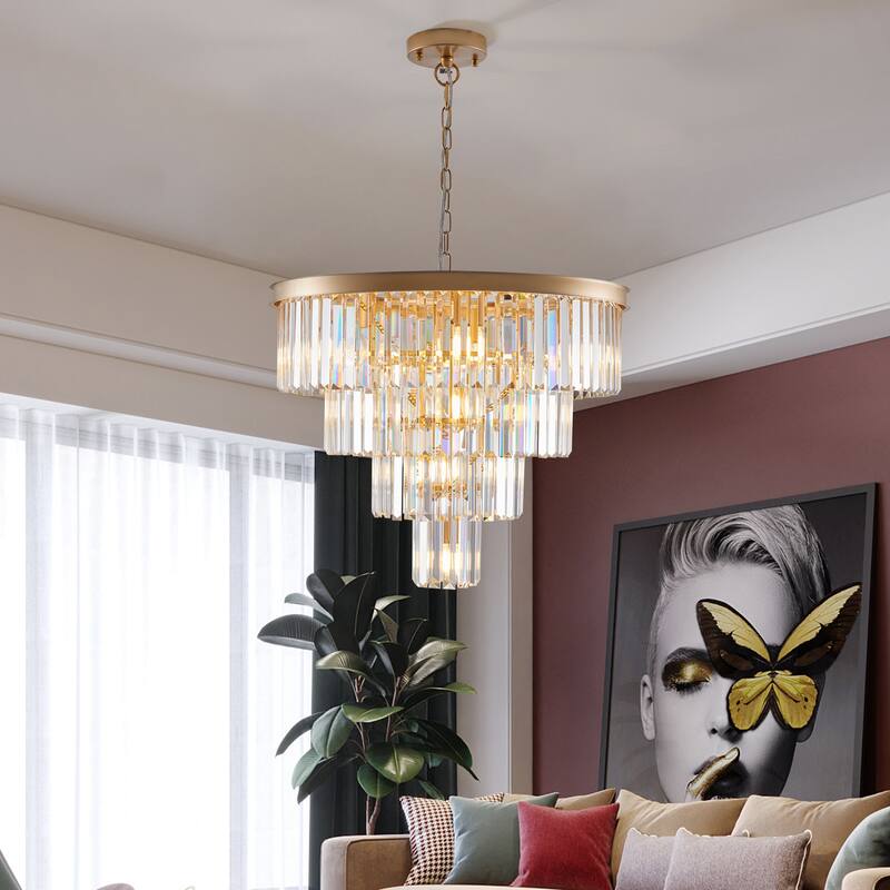 24" Contemporary Crystal Modern Chandeliers Crystal Ceiling Chandelier 4 Tier Golden Chandelier Lighting (Bulbs Not Included)