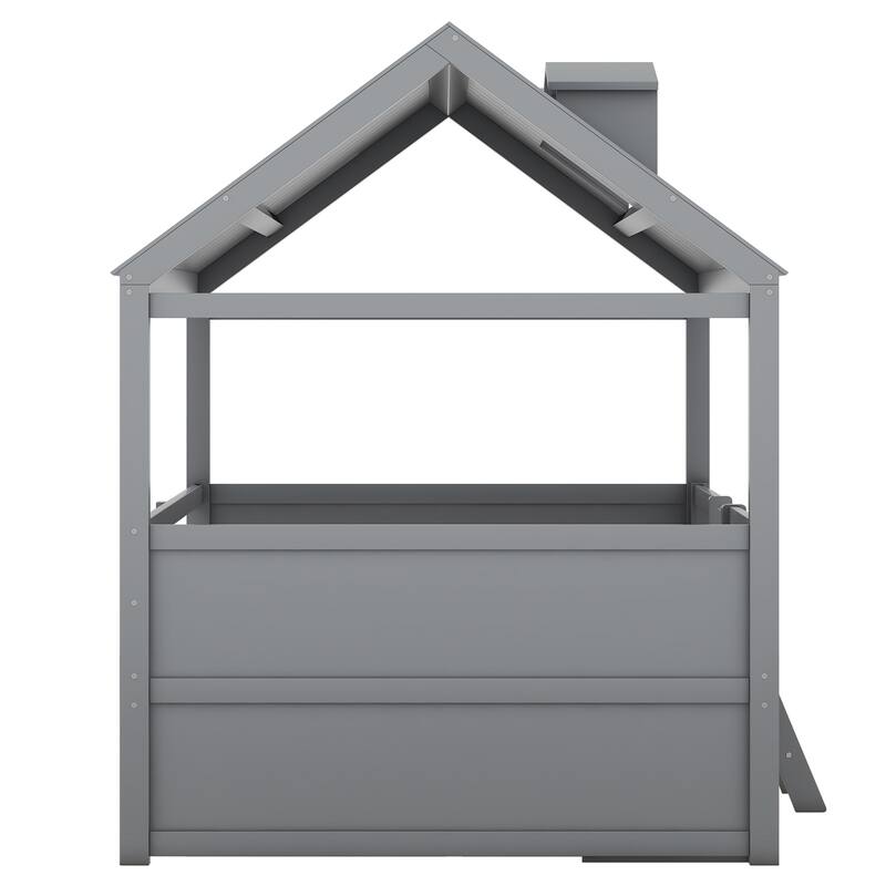 Full Size Wood Bed House Bed Frame, 77.6''L x 65.9'' W x72.9'' H