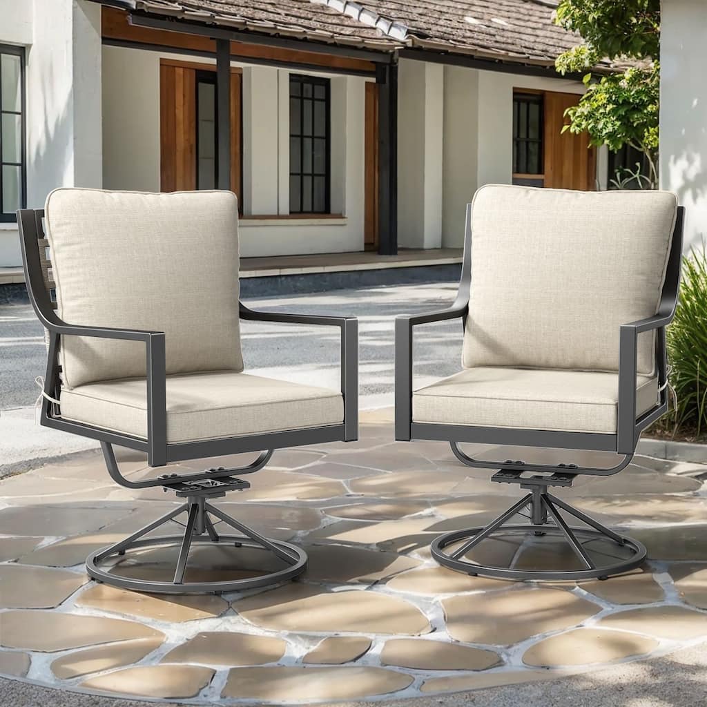 Komodo Metal Frame Dining Chairs with Beige Cushions (2-Pack) - 2-Pack