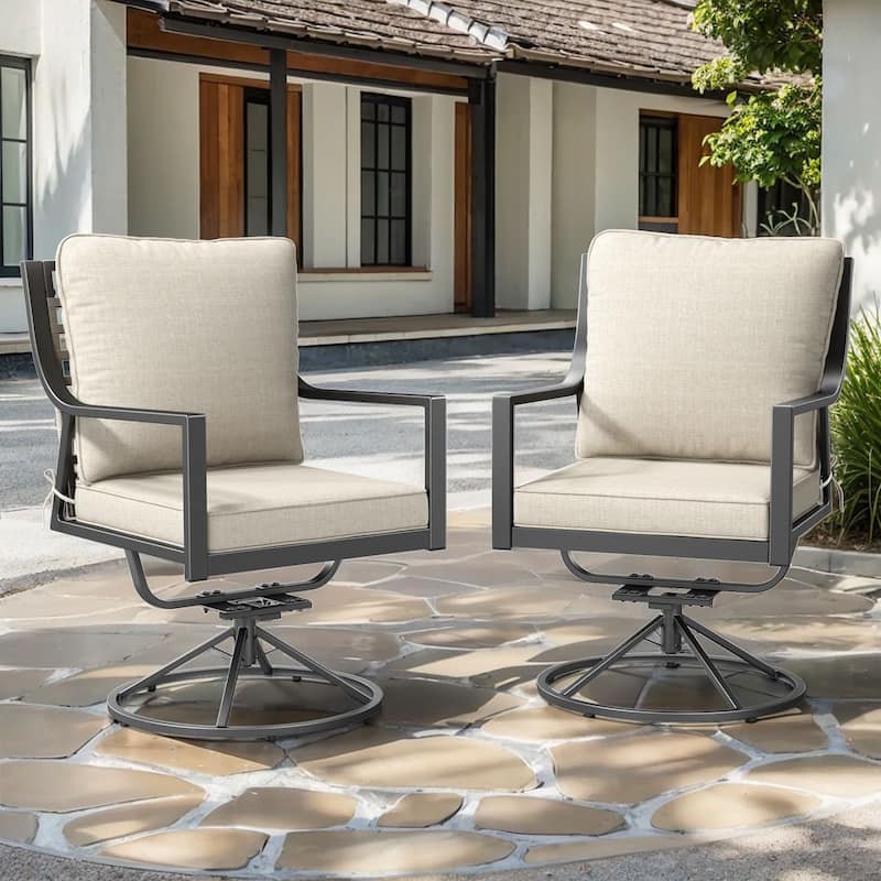 Komodo Metal Frame Dining Chairs with Beige Cushions (2-Pack) - 2-Pack - Black
