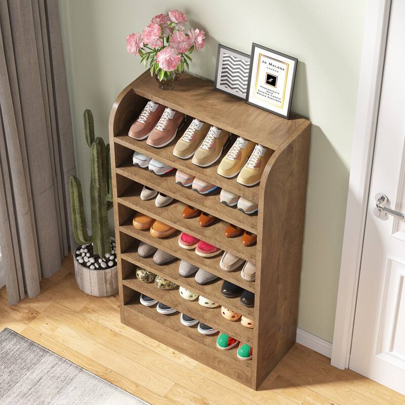 8-Tier Shoe Cabinet for Entryway, Modern White Shoe Shelf Shoes Rack Organizer, Wooden Shoe Storage Cabinet for Hallway Closet