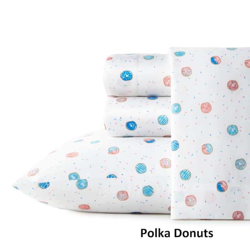 Poppy & Fritz Cotton Percale Printed Bed Sheet Sets - Full - Polka Donuts