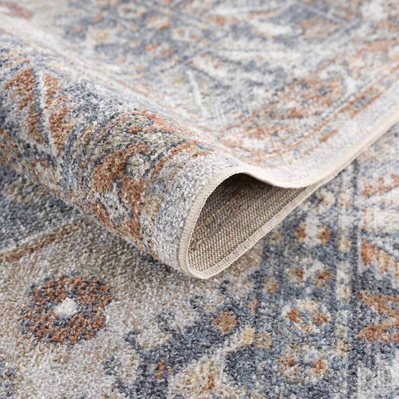 Hauteloom Afya Living Room, Bedroom Machine Washable Area Rug - Dark Blue, Light Blue, Rust - 2' x 3'