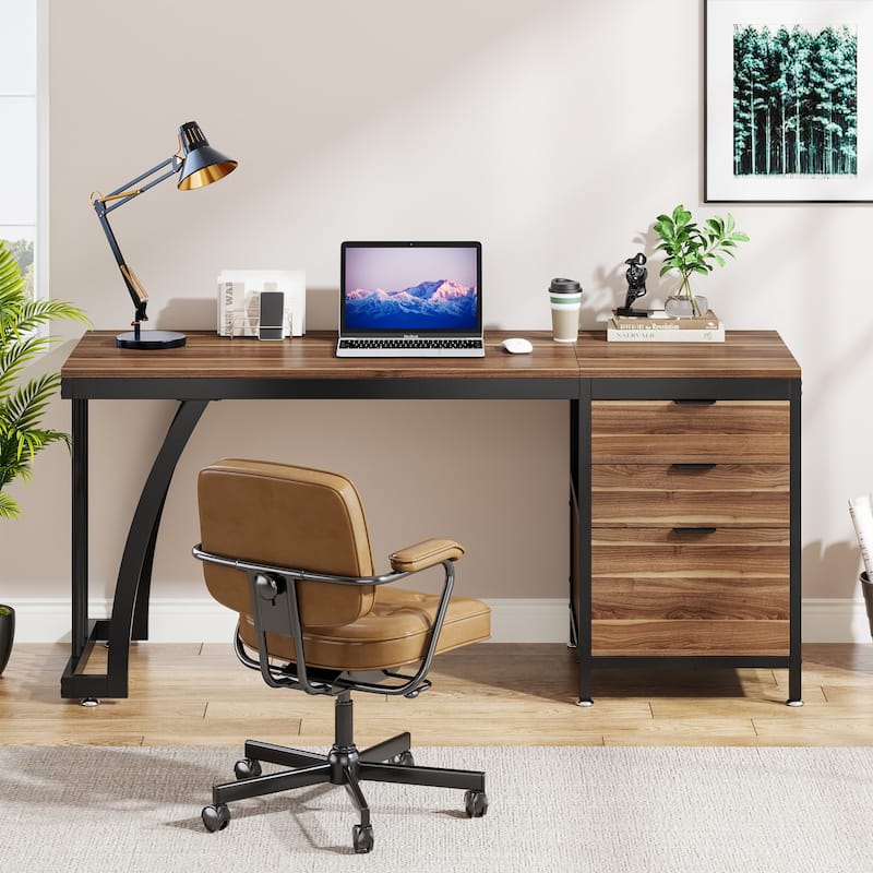 59 Inch Computer Desk with 3 Drawers, Industrial PC Desk Study Writing Table Workstation with File Storage, Home Office Desks