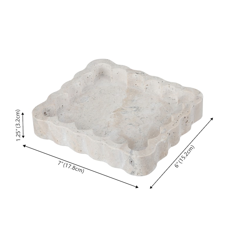 SAFAVIEH Home Cova Greige Marble Scalloped Catchall - 7"W x 6"D x 1.3"H