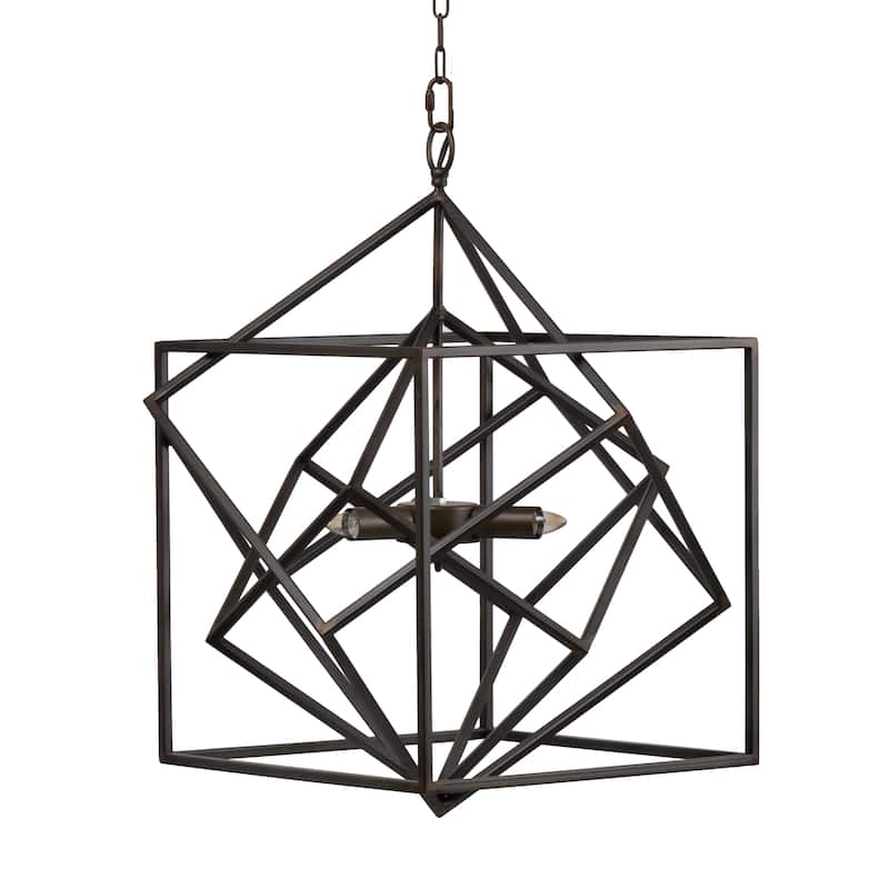 3 - Light Metal Chandelier, Hanging Light Fixture with Adjustable Chain for Kitchen Dining Room, Bulb Not Included - Black