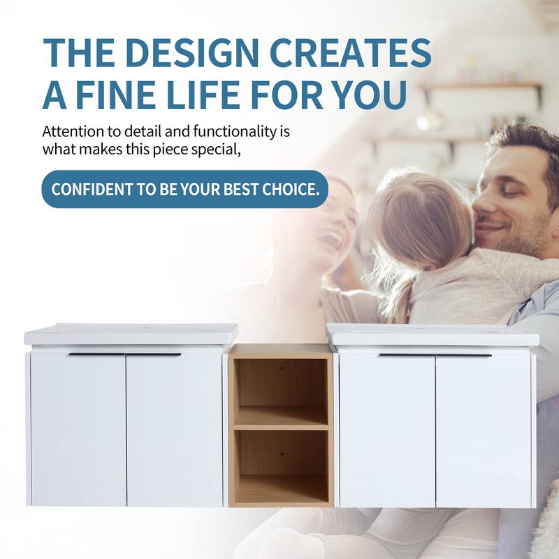 ARTCHIRLY 24/36/48/60/72/84 Inch Bathroom Vanity with Sink, Floating Bathroom Vanity with Soft Close Door and Shelf