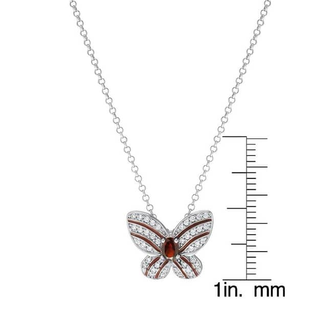 .925 Sterling Silver Garnet and White Sapphire Butterfly Necklace.