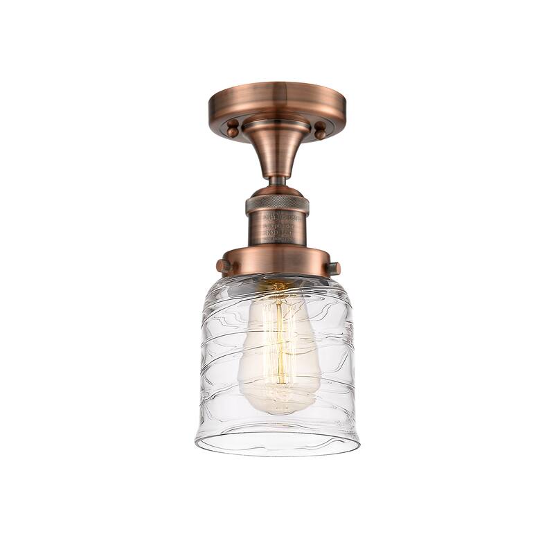 Innovations Lighting Bell - 1 Light 5" Semi-Flush Mount - Deco Swirl/Antique Copper