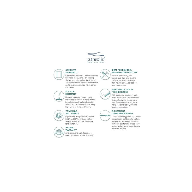 Transolid Expressions 36-in X 36-in X 96-in Glue to Wall Shower Walls - 36" x 36" x 96" - 36" x 36" x 96"