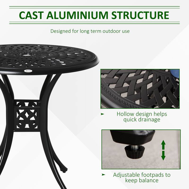 Outsunny 30" Round Patio Dining Table with Umbrella Hole, Antique Cast Aluminum Outdoor Bistro Table