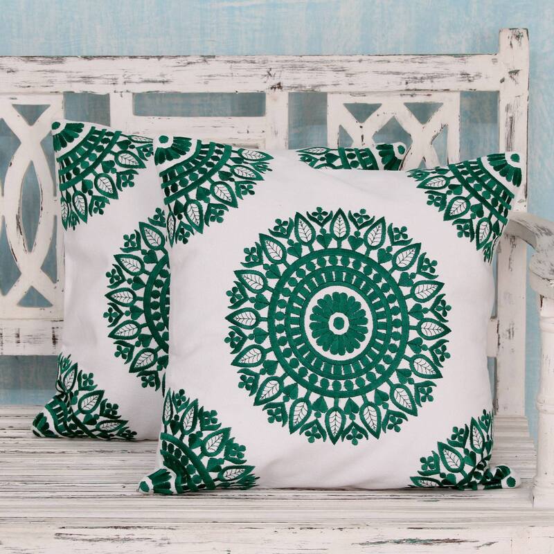 Novica Handmade Emerald Delight Cotton Cushion Covers (Pair)