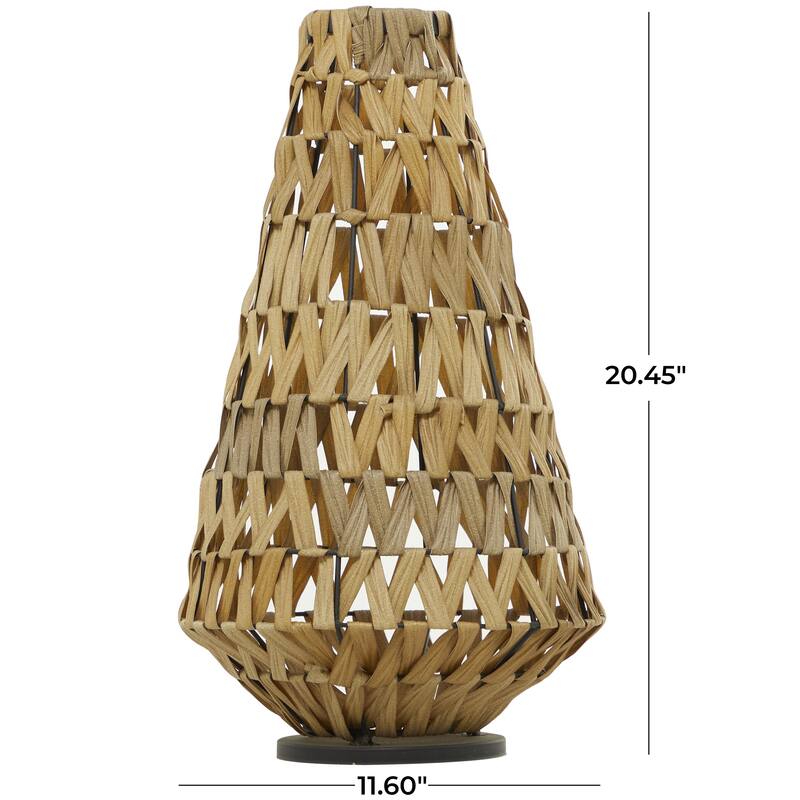 Plastic Rattan Handmade Decorative Candle Lantern with Wrapped Zig Zag Design - Light Brown - Roche River Decor