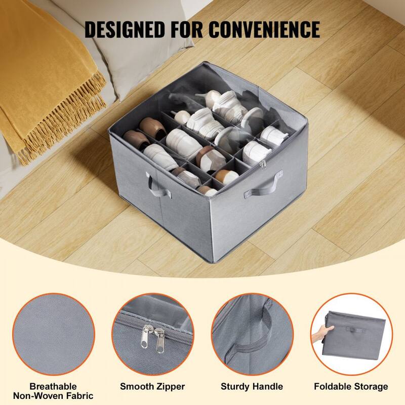 Under Bed Shoe Organizer with Dividers and Clear Cover for Storage - 17 x 17 x 12.4 in