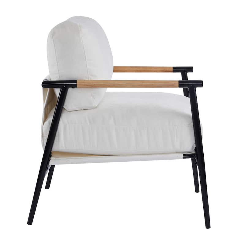 27.56" Modern Accent Chair with Plush Cushions,Minimalist Metal Frame, and Wooden Armrest Design-Perfect for Cozy Living Room
