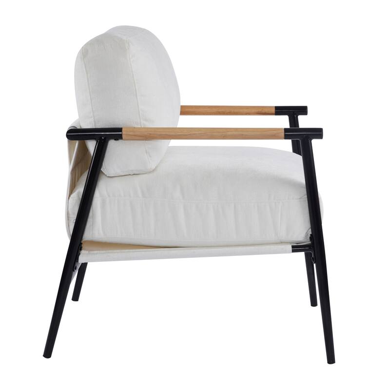 Polyester Accent Chair with Metal Frame & Wooden Armrests